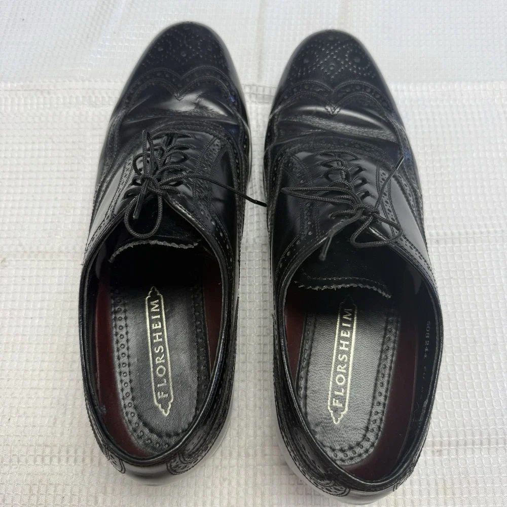 Florsheim Wingtip Oxford Black Leather Dress Shoes Mens Size 9.5 3E (Extra Wide)